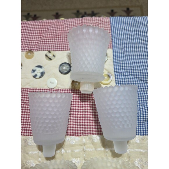 Lot of 4 + 1 Frosted Glass Candle Holders Hobnail Diamond Pattern Peg Sconce - Picture 3 of 3